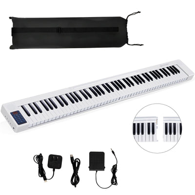 2 in 1 Attachable Digital Piano Keyboard 88/44 Touch sensitive Key with MIDI-White - Relaxacare