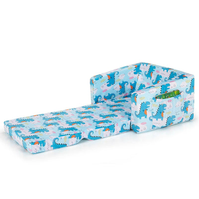 2-in-1 Convertible Kids Sofa with Velvet Fabric-Light Blue - Relaxacare