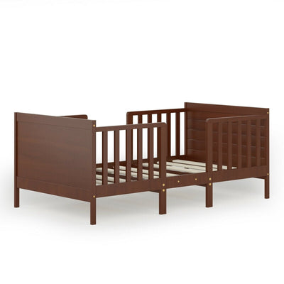 2-in-1 Convertible Toddler Bed with Guardrails-Brown - Relaxacare