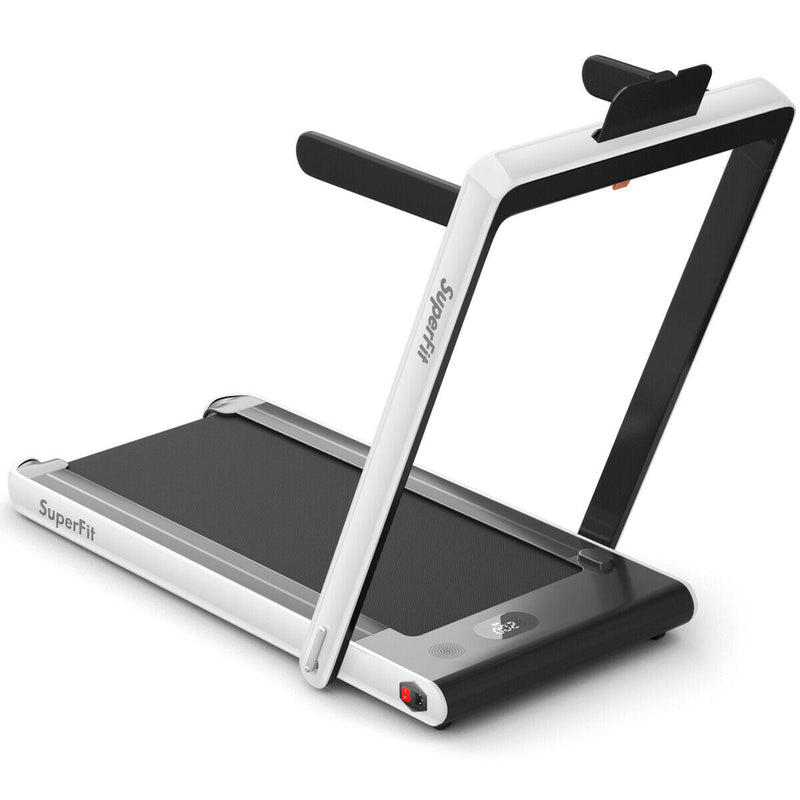 2-in-1 Electric Motorized Health and Fitness Folding Treadmill with Dual Display and Speaker-White - Relaxacare