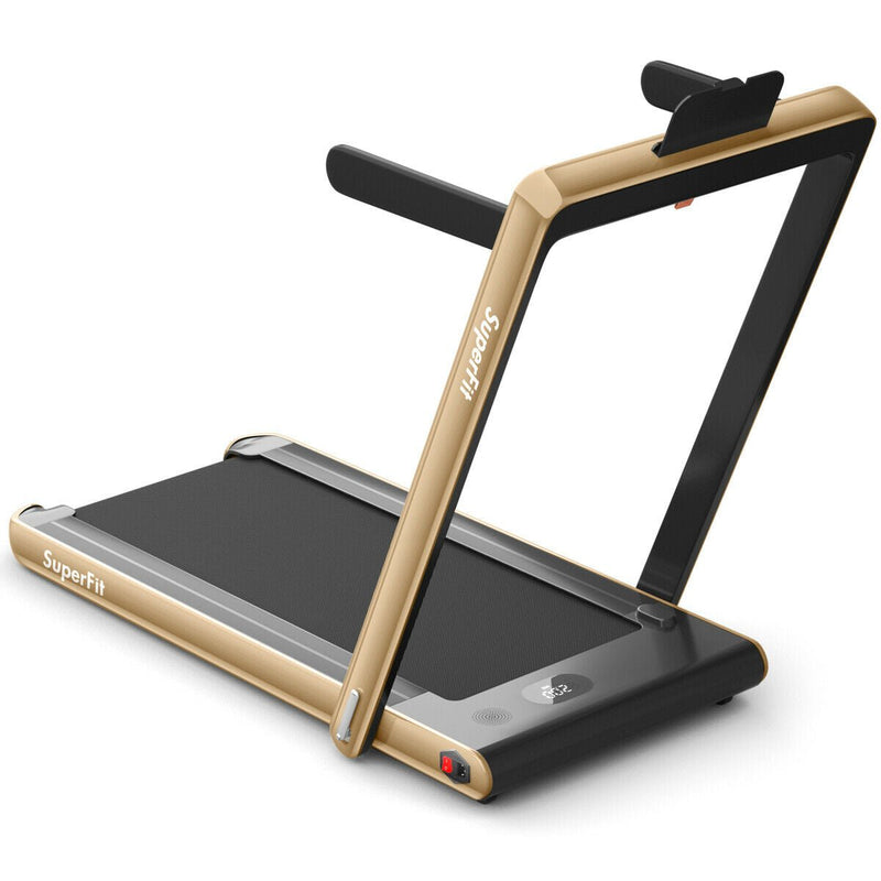 2-in-1 Electric Motorized Health and Fitness Folding Treadmill with Dual Display and Speaker-Yellow - Relaxacare
