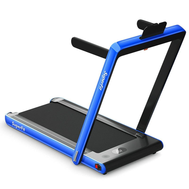 2-in-1 Electric Motorized Health and Fitness Folding Treadmill with Dual Display-Blue - Relaxacare