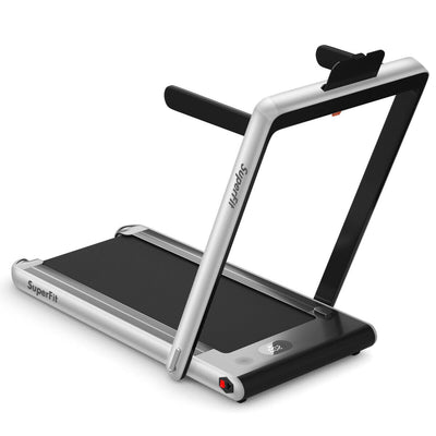 2-in-1 Electric Motorized Health and Fitness Folding Treadmill with Dual Display-Silver - Relaxacare