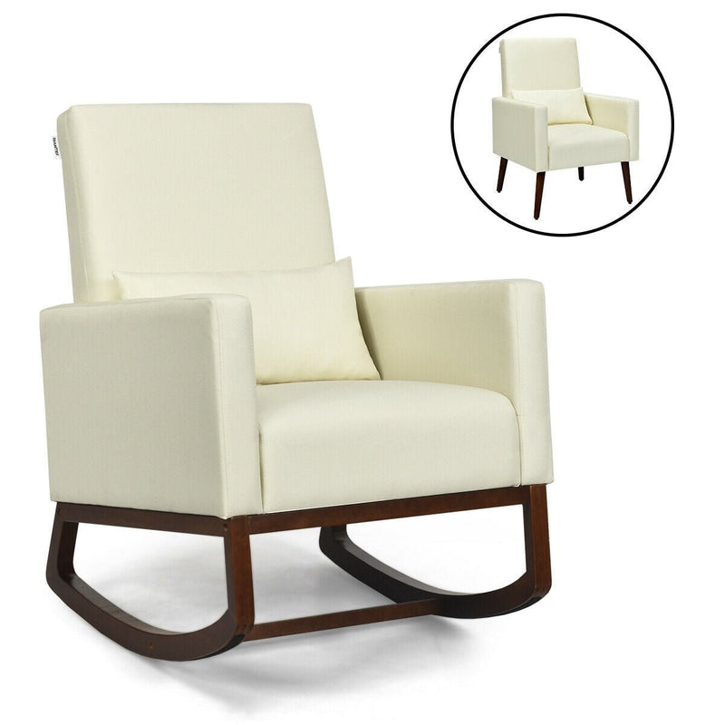 2-in-1 Fabric Upholstered Rocking Chair with Pillow-Beige - Relaxacare