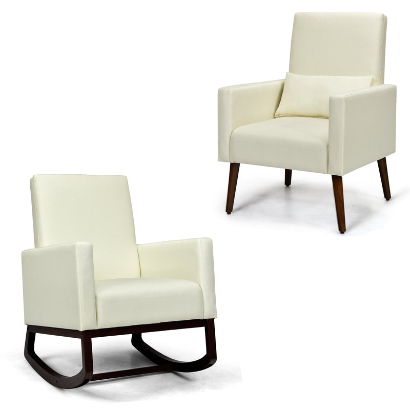 2-in-1 Fabric Upholstered Rocking Chair with Waist Pillow - Relaxacare