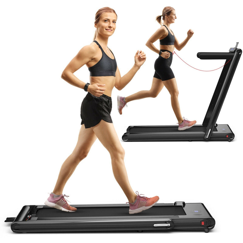 2-in-1 Folding Treadmill 2.25HP Jogging Machine with Dual LED Display-Black - Relaxacare