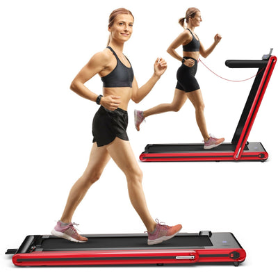 2-in-1 Folding Treadmill 2.25HP Jogging Machine with Dual LED Display-Red - Relaxacare