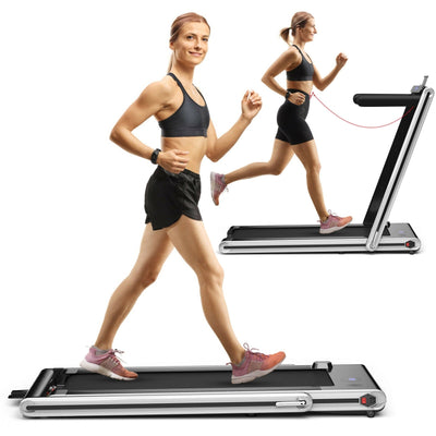 2-in-1 Folding Treadmill 2.25HP Jogging Machine with Dual LED Display-Silver - Relaxacare