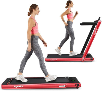 2 in 1 Folding Treadmill with Bluetooth Speaker Remote Control-Red - Relaxacare
