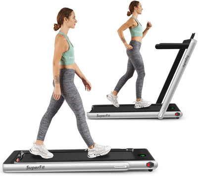 2 in 1 Folding Treadmill with Bluetooth Speaker Remote Control-Silver - Relaxacare