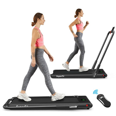 2-in-1 Folding Treadmill with Remote Control and LED Display-Black - Relaxacare