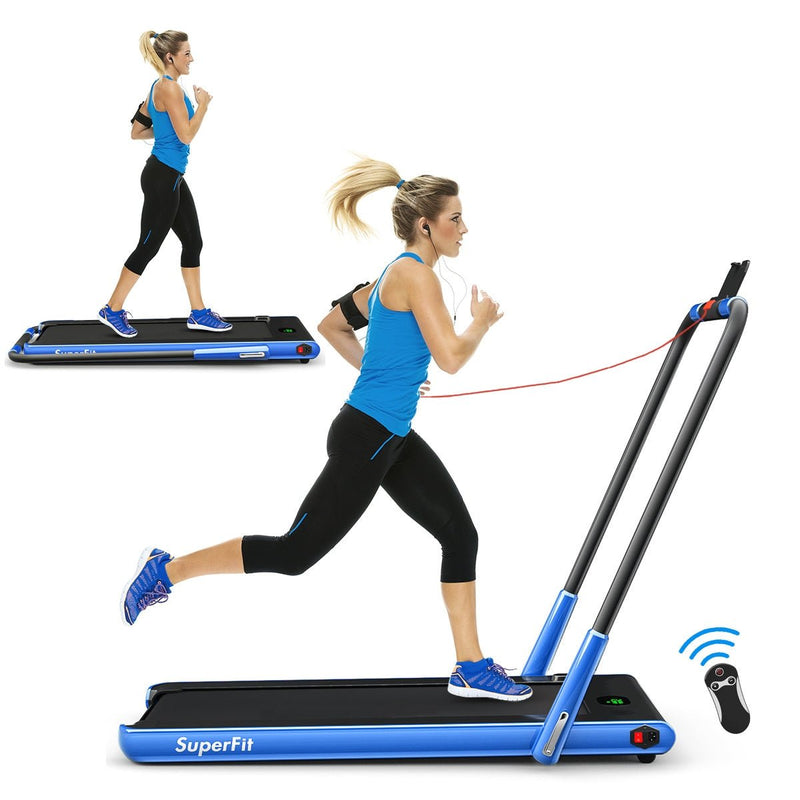 2-in-1 Folding Treadmill with Remote Control and LED Display-Blue - Relaxacare