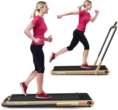 2-in-1 Folding Treadmill with Remote Control and LED Display-Golden - Relaxacare