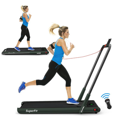 2-in-1 Folding Treadmill with Remote Control and LED Display-Green - Relaxacare