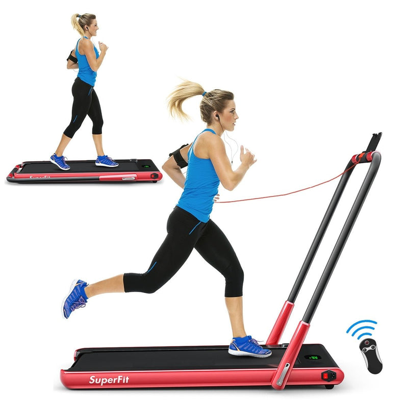 2-in-1 Folding Treadmill with Remote Control and LED Display-Red - Relaxacare