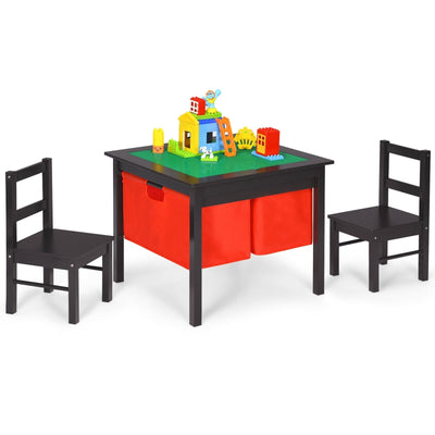 2-in-1 Kids Activity Table and 2 Chairs Set with Storage Building Block Table-Espresso - Relaxacare