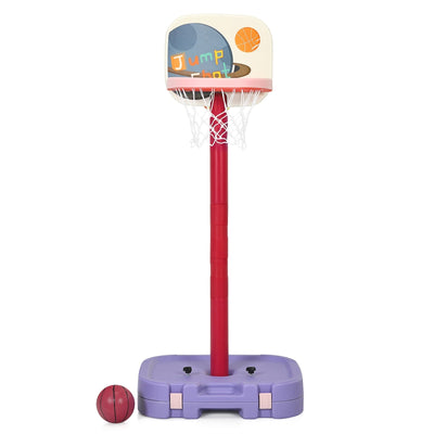 2 in 1 Kids Basketball Hoop Stand with Ring Toss and Storage Box-Purple - Relaxacare
