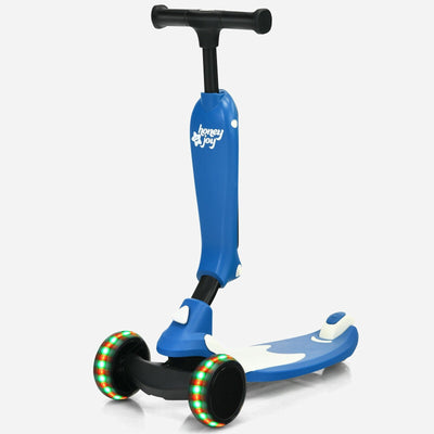 2 in 1 Kids Kick Scooter with Flash Wheels for Girls Boys from 1.5 to 6 Years Old-Blue - Relaxacare