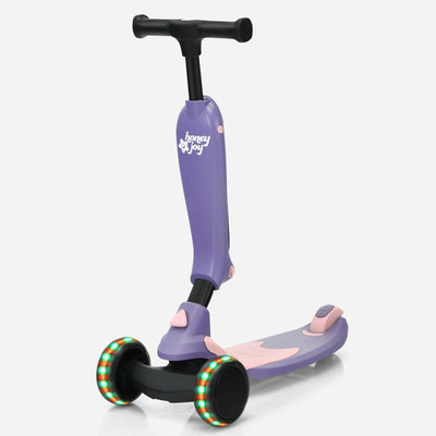 2 in 1 Kids Kick Scooter with Flash Wheels for Girls Boys from 1.5 to 6 Years Old-Purple - Relaxacare