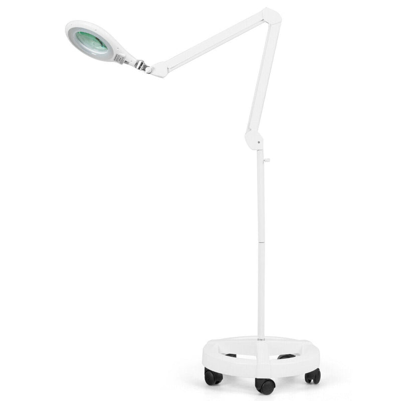 2-in-1 LED Magnifying Glass Floor Lamp with Rolling Wheel-White - Relaxacare