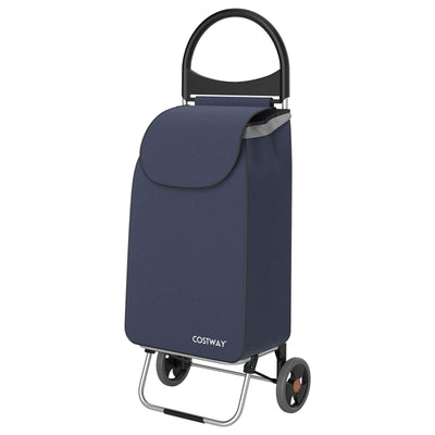 2-in-1 Portable Shopping Cart with 13.2 Gal Removable Bag-Navy - Relaxacare