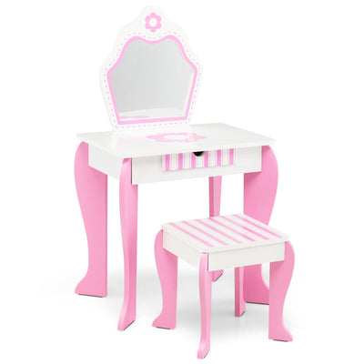 2-in-1 Toddler Vanity Set with Detachable Top and Cute Flower Patterns - Relaxacare