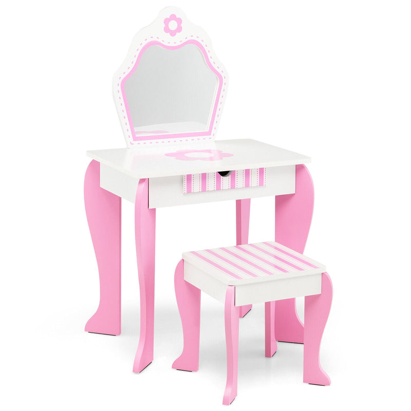 2-in-1 Toddler Vanity Set with Detachable Top and Cute Flower Patterns - Relaxacare
