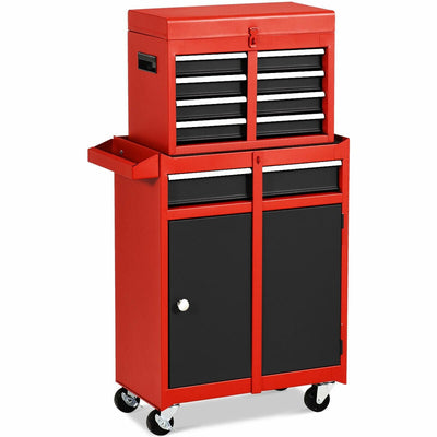 2-in-1 Tool Chest and Cabinet with 5 Sliding Drawers-Black & Red - Relaxacare