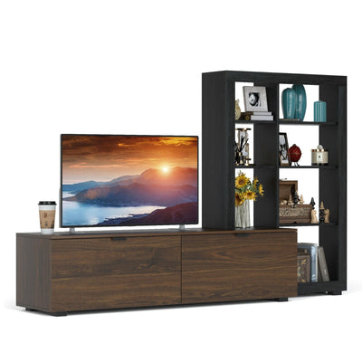2-in-1 TV Stand with 4-tier Bookcase Adjustable Shelf - Relaxacare