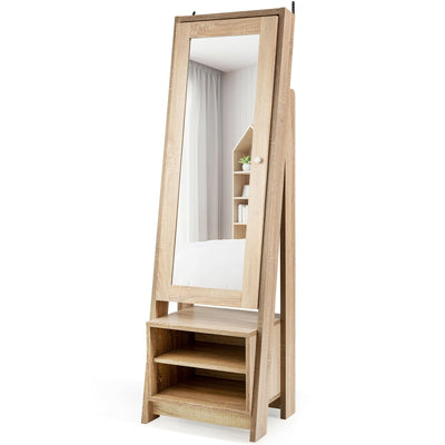 2-in-1 Wooden Cosmetics Storage Cabinet with Full-Length Mirror and Bottom Rack - Relaxacare