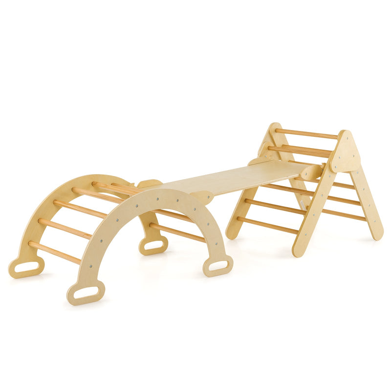 2-in-1 Wooden Kids Climber Toys with Triangle Arch Ramp - Relaxacare