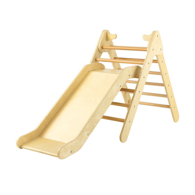 2-in-1 Wooden Triangle Climber Set with Gradient Adjustable Slide - Relaxacare