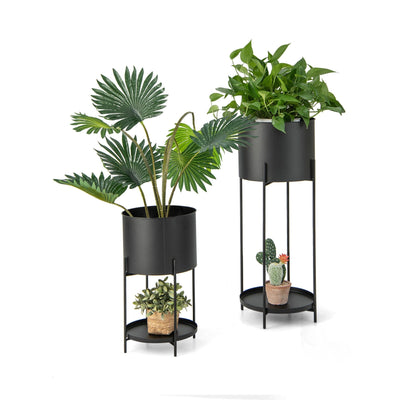 2 Metal Planter Pot Stands with Drainage Holes - Relaxacare