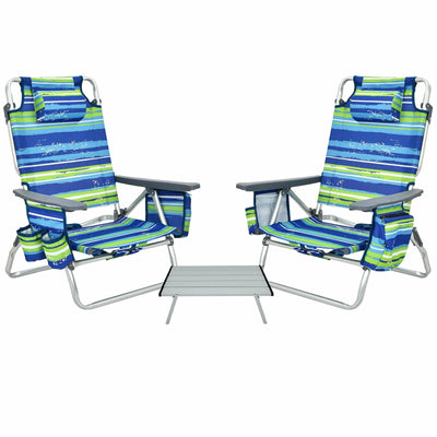 2 Packs 5-Position Outdoor Folding Backpack Beach Table Chair Reclining Chair Set - Relaxacare