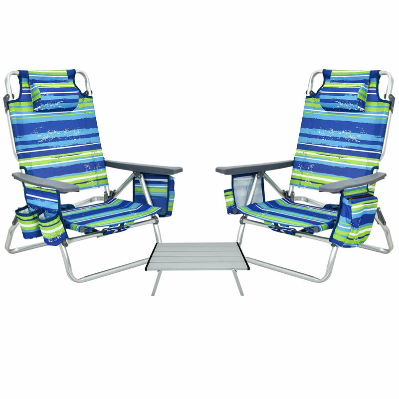 2 Packs 5-Position Outdoor Folding Backpack Beach Table Chair Reclining Chair Set - Relaxacare