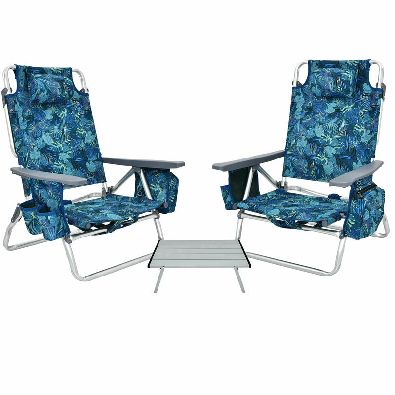2 Packs 5-Position Outdoor Folding Backpack Beach Table Chair Reclining Chair Set-Multicolor - Relaxacare