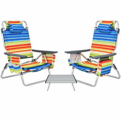 2 Packs 5-Position Outdoor Folding Backpack Beach Table Chair Reclining Chair Set-Yellow - Relaxacare