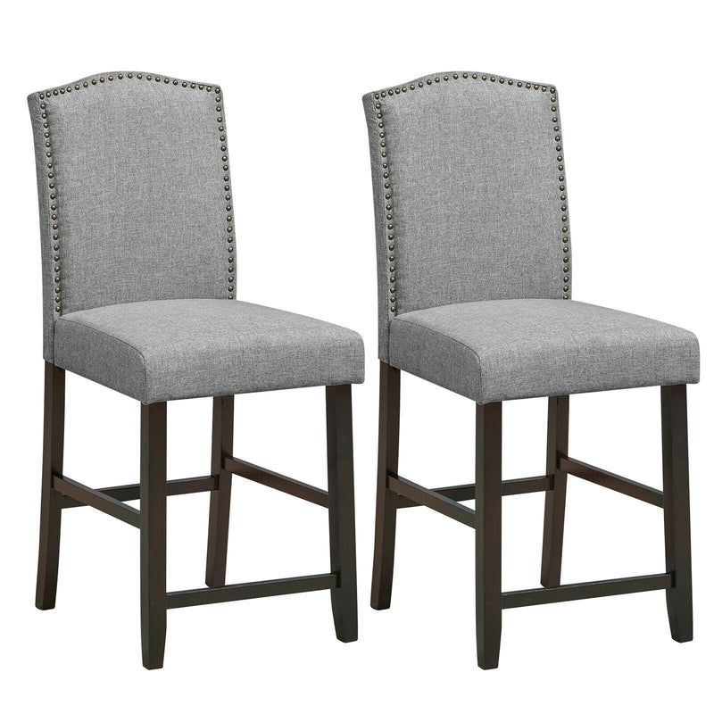 2 Pcs Fabric Nail Head Counter Height Dining Side Chairs Set-Gray - Relaxacare