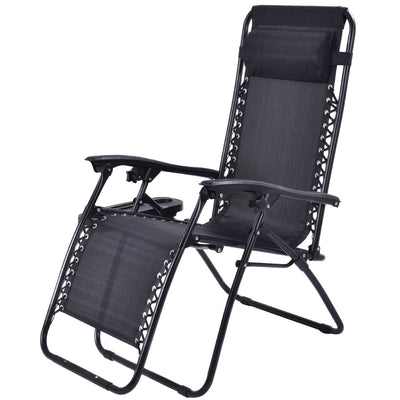 2 Pcs Folding Lounge Chair with Zero Gravity - Black - Relaxacare