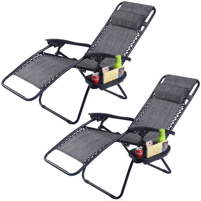 2 Pcs Folding Lounge Chair with Zero Gravity-Gray - Relaxacare