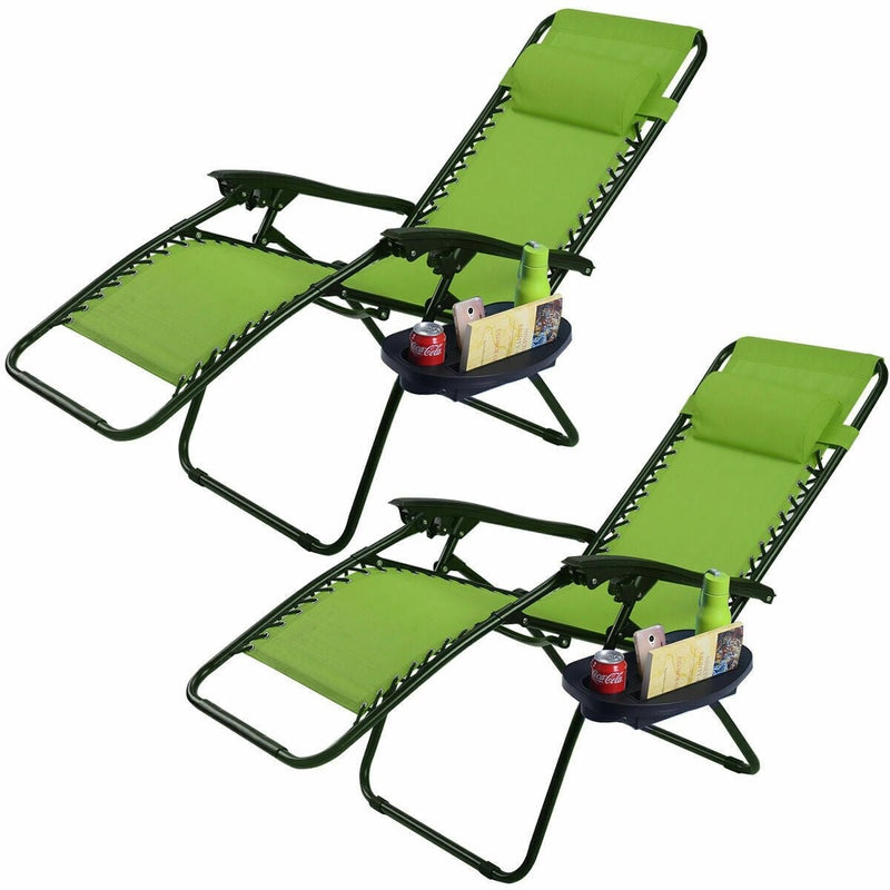 2 Pcs Folding Lounge Chair with Zero Gravity-Green - Relaxacare