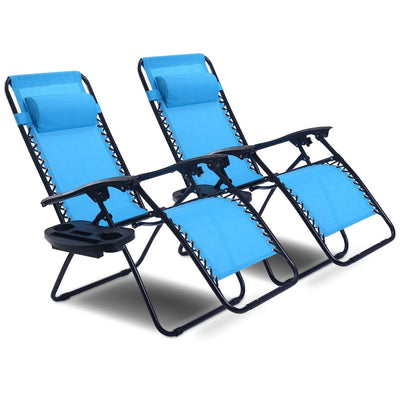 2 Pcs Folding Lounge Chair with Zero Gravity-Light Blue - Relaxacare
