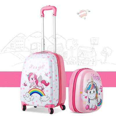 2 Pcs Kids Luggage Set 12 Inch Backpack and 16 Inch Kid Carry on Suitcase with Wheels - Relaxacare