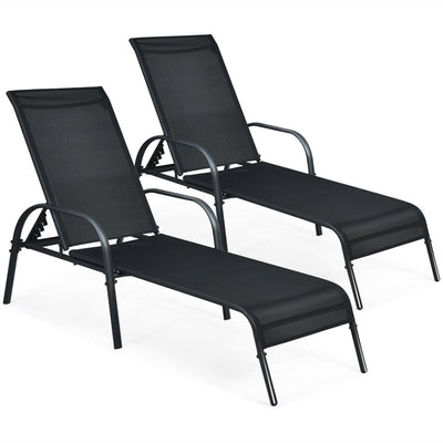 2 Pcs Outdoor Patio Lounge Chair Chaise Fabric with Adjustable Reclining Armrest - Relaxacare