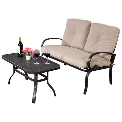 2 pcs Patio Outdoor Cushioned Coffee Table Seat-Beige - Relaxacare