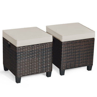 2 Pcs Patio Rattan Ottoman Cushioned Seat Foot Rest-Light Gray - Relaxacare