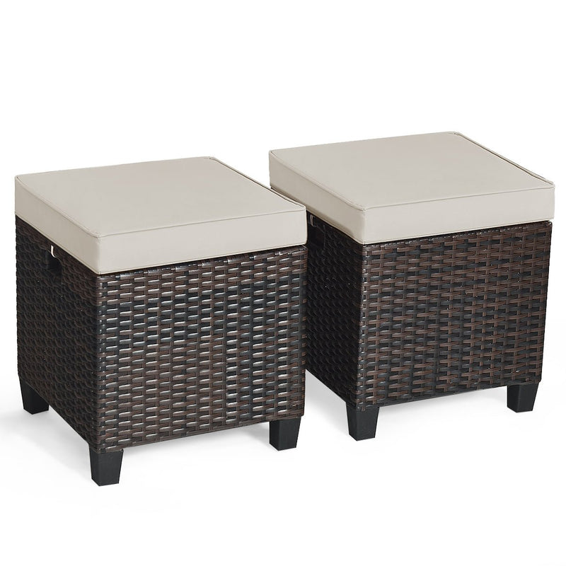 2 Pcs Patio Rattan Ottoman Cushioned Seat Foot Rest-Light Gray - Relaxacare