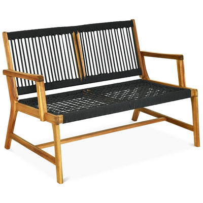 2-Person Acacia Wood Yard Bench for Balcony and Patio-Black - Relaxacare