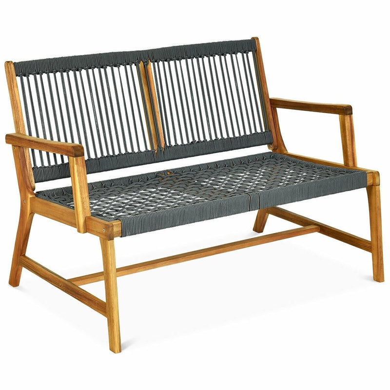 2-Person Acacia Wood Yard Bench for Balcony and Patio-Gray - Relaxacare