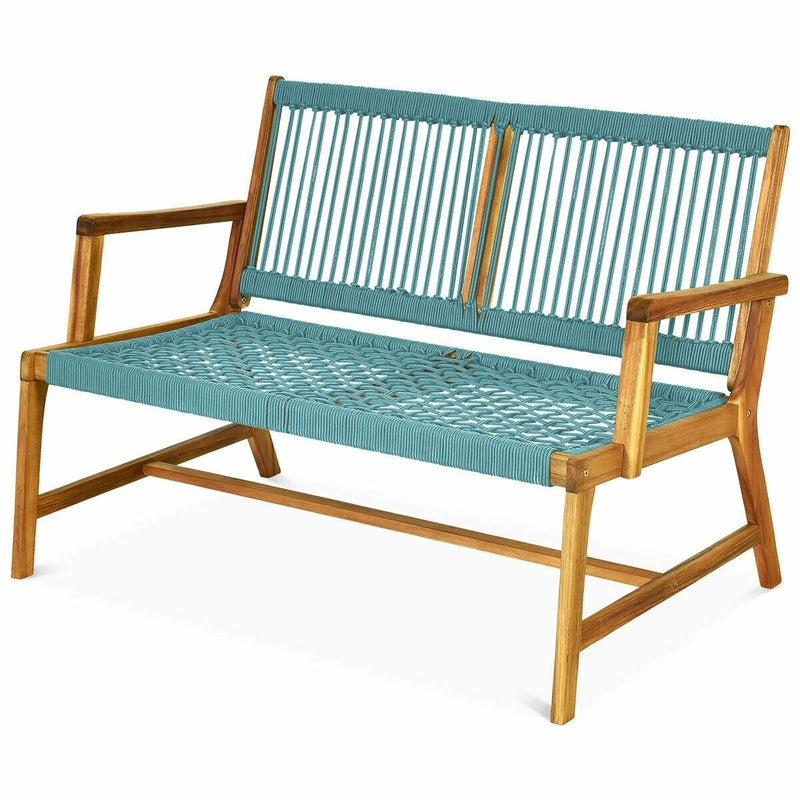 2-Person Acacia Wood Yard Bench for Balcony and Patio-Turquoise - Relaxacare